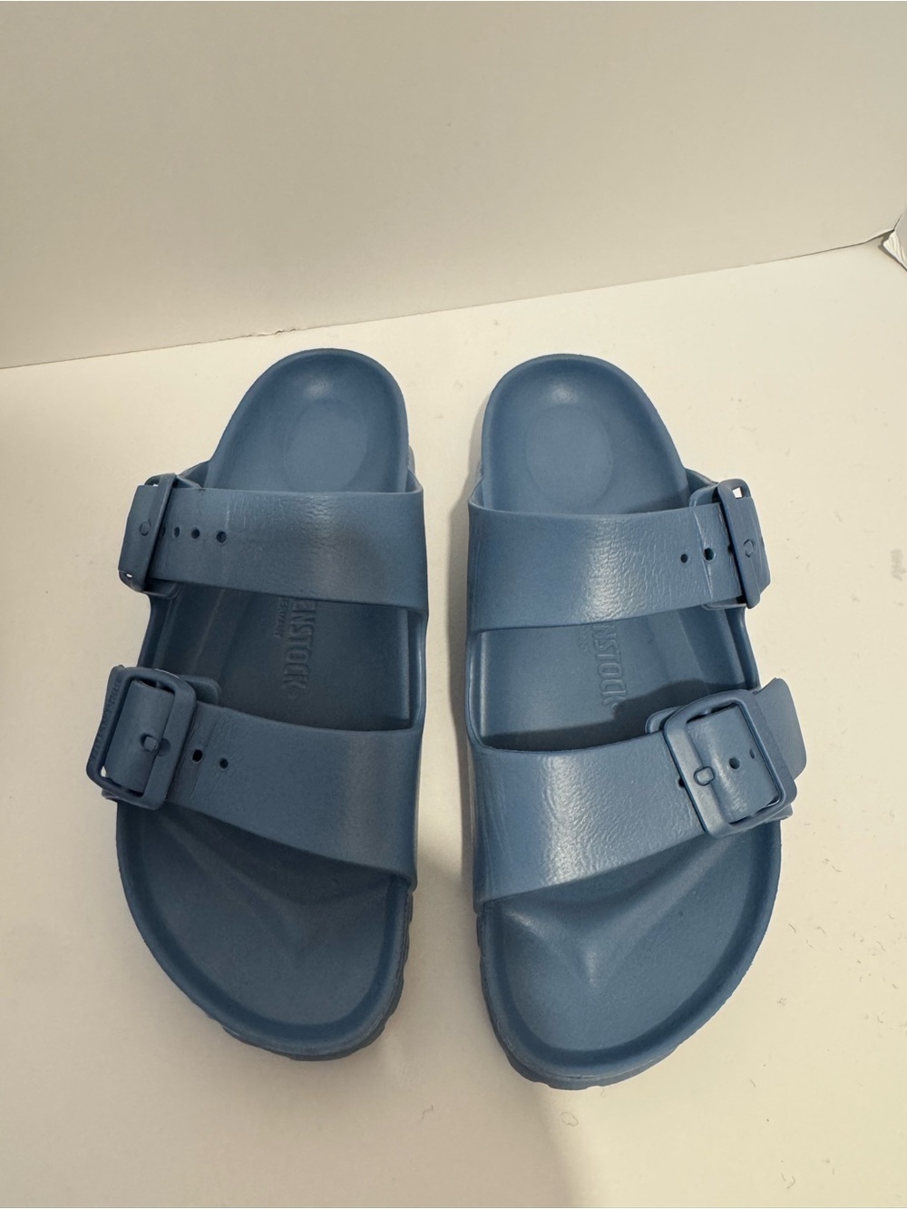 Birkenstock Arizona EVA Dusty Blue Slides Dual Buckle Straps EU 37